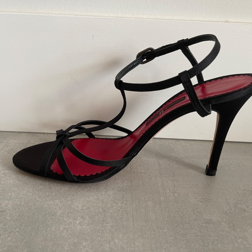 NEW” Carolina Herrera  Black Satin Sandals, Stiletto 3” heel, women, 39 - Picture 5 of 8